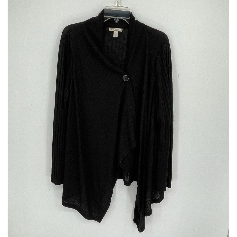 Dana Buchman Women's Black Ribbed Stretch Asymmetric Button Cardigan Size XL